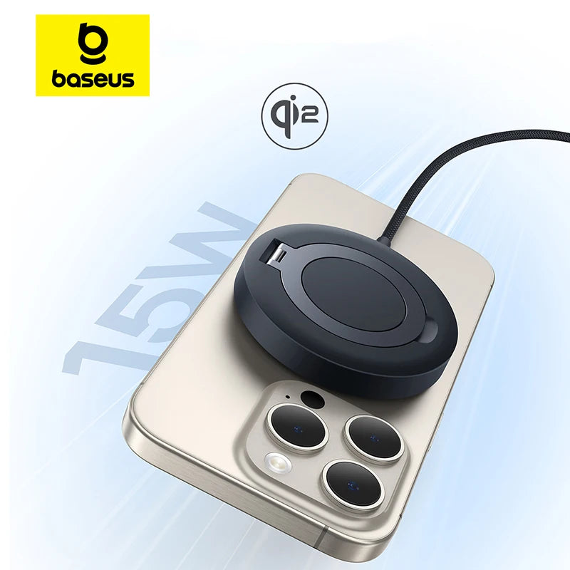 Chargeur Sans Fil Magnétique 15W Certifié Qi2 avec Support Intégré