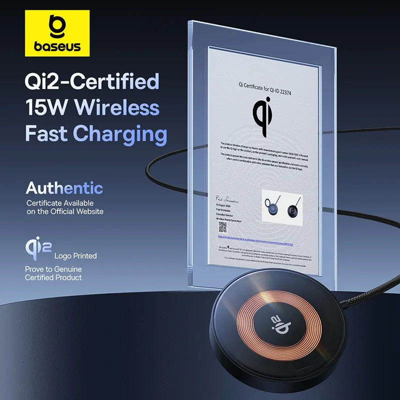 Chargeur Sans Fil Magnétique 15W Certifié Qi2 avec Support Intégré