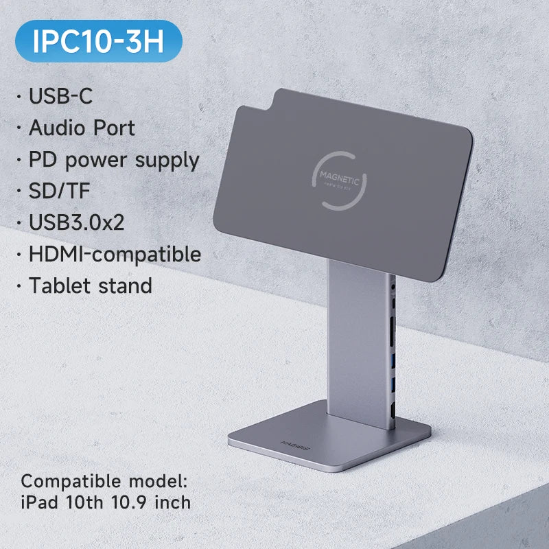 Hagibis Support Magnétique Pliable pour iPad + Hub USB-C Intégré