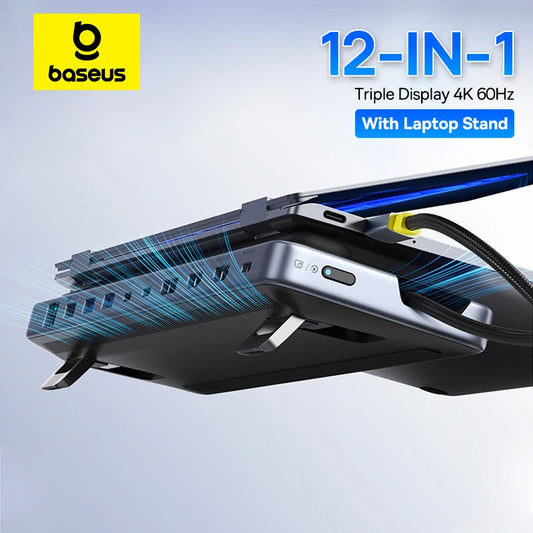 Baseus EliteJoy EH3 – Hub USB-C 12-en-1 avec Support pour Triple Écran 4K